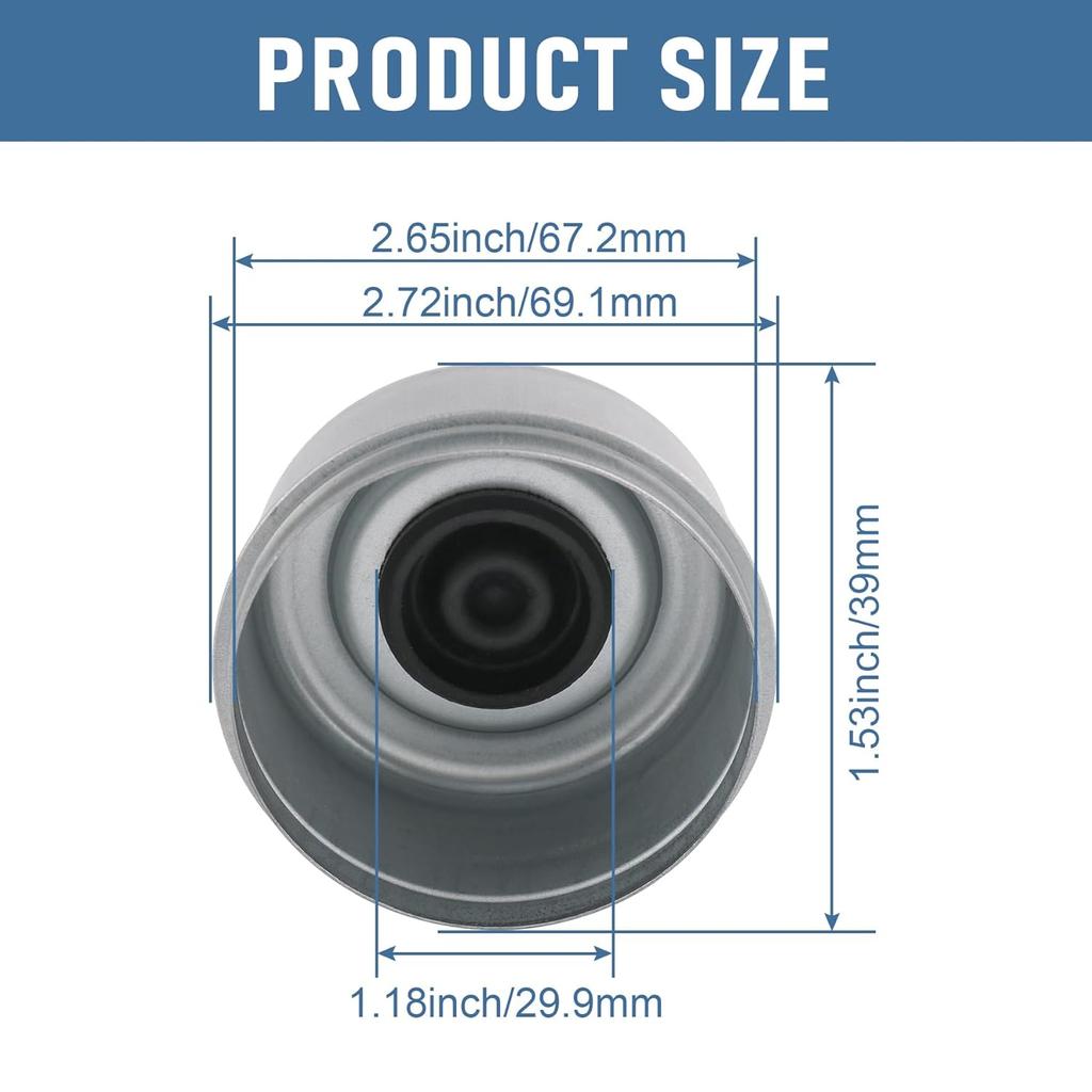 4Pcs 2.72" Trailer Axle Wheel Hub And Bearing Dust Cap With Extra 4 Rubber Plugs For Most 7000-8000 Lb Wheel Hubs Trailer Dexter EZ Lube Camper RV
