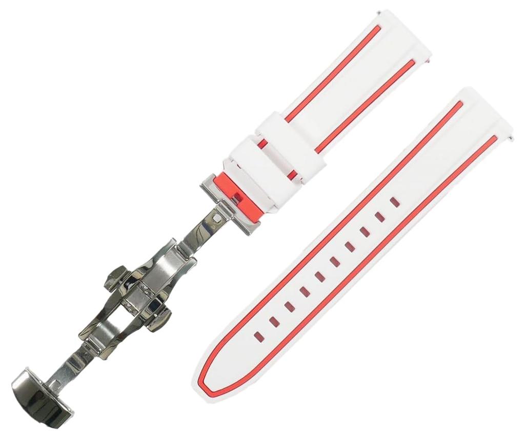 Swatch x Omega compatible rubber strap with type D-buckle, double-line (white/red line)