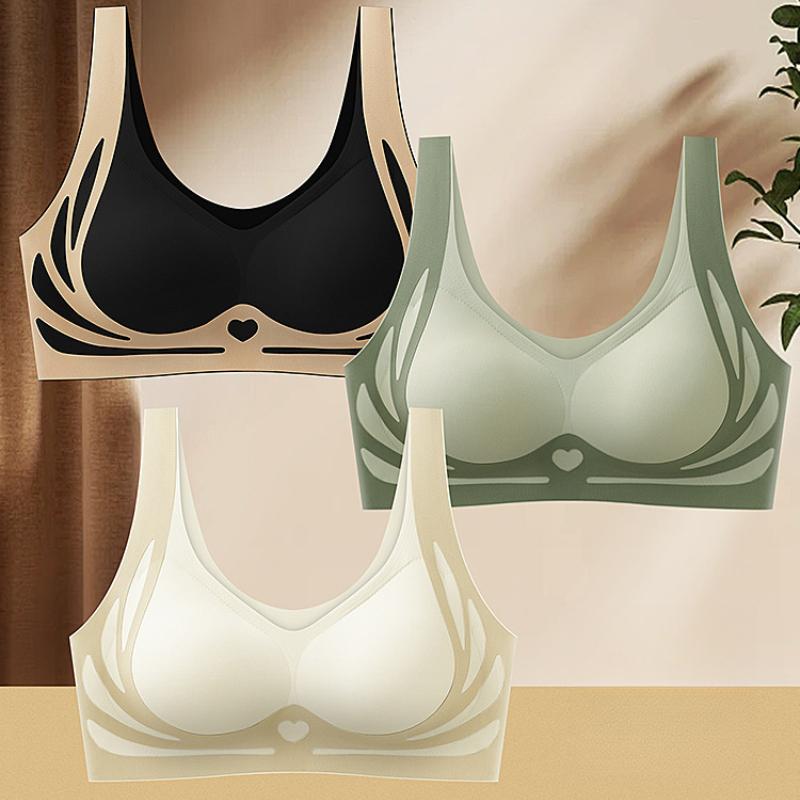 2 PCS Women's Seamless Gathering No Steel Ring Underwear Bra Skin-friendly Breathable Bra