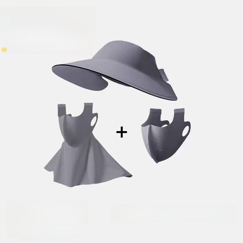 Polyester Sun Shield Cap With Wide Brim And Detachable Face Mask For Outdoor Activities