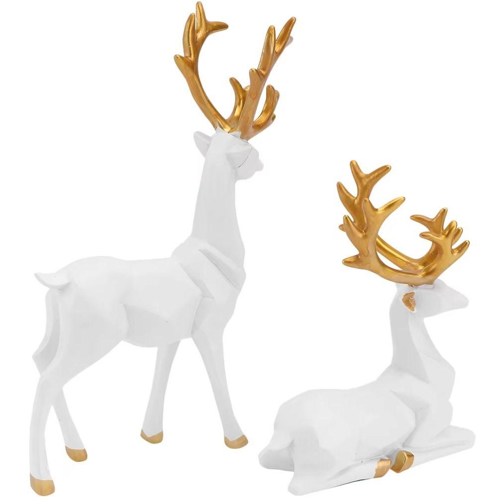 2Pcs Modern Deer Desktop Ornament Creative Elk Figurine Resin Reindeer Sculpture Desktop Ornament