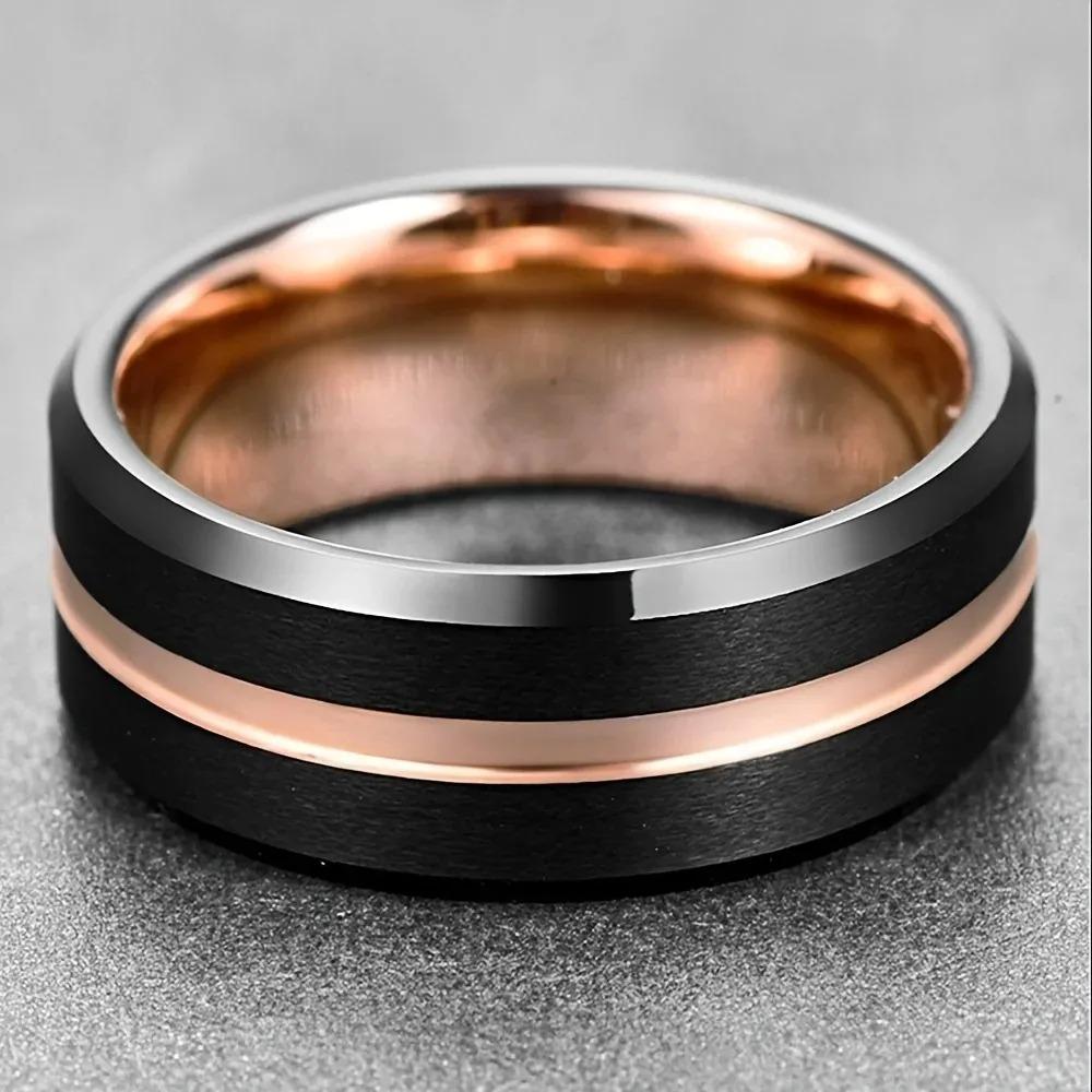 Fashion 8mm Men Tungsten Wedding Rings for Men Luxury Rose Gold Color Stainless Steel Rings Wedding Party Jewelry Drop Shipping