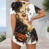 Women Plus Size V Neck Short Sleeve Multi Color Printed Button Front Fitted Short Romper
