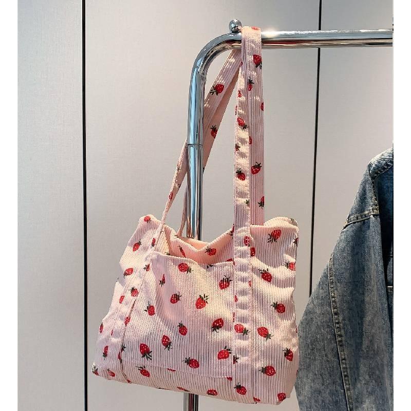 2024 Corduroy Large Capacity Shoulder Bag For Women Cute Canvas Tote Bag For School**