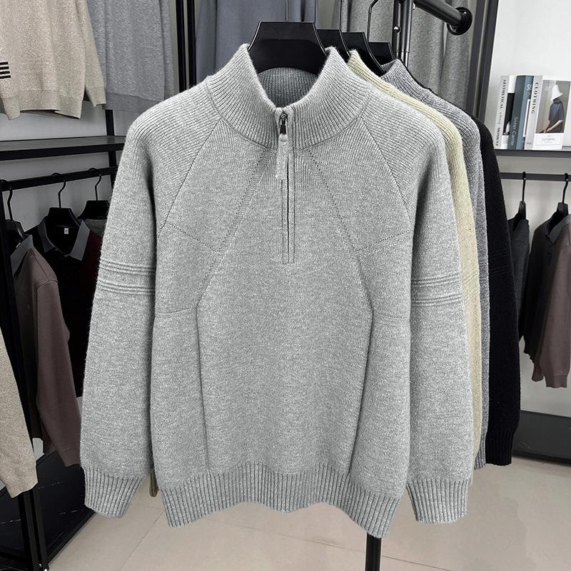 

2025 Men s Thickened Half-Zip Jacquard Sweater: Versatile Stand Collar Knit for Warmth. M/165