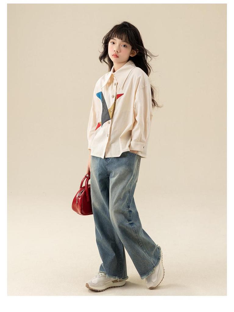 2025 Girls' White Shirt: Fashionable Spring/Autumn Blouse for Children