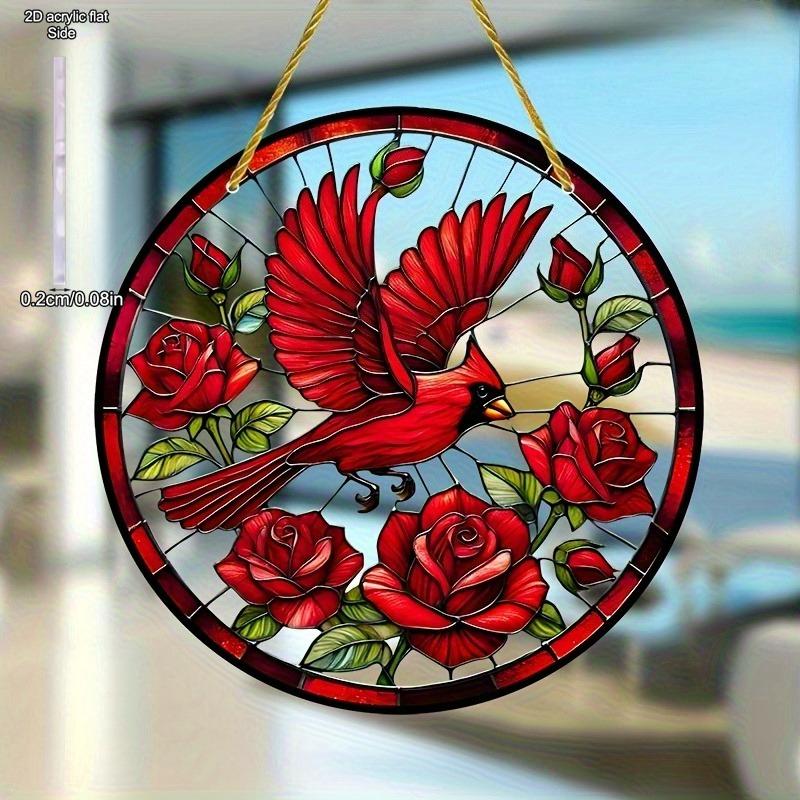 Art Nouveau Round Red Bird Ornamen, Sun Catcher, Holiday Decor, Hanging Ornament, Suitable for 11 Holidays, All Seasons, Bird Theme, Perfect for Bird