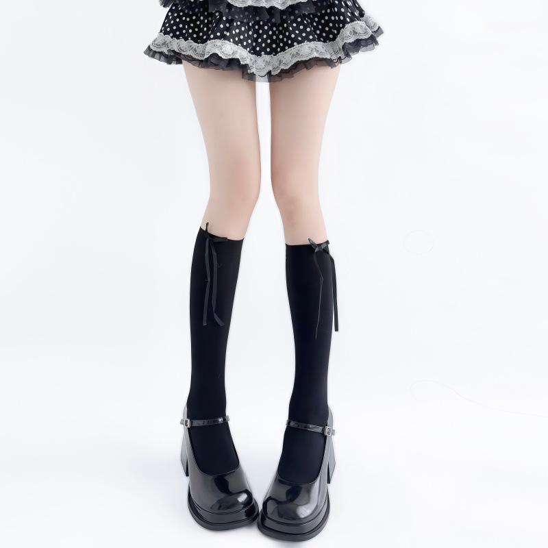 Lolita Socks Bow Knee Socks Calf Socks Gray JK Stockings Women's Ribbon Butterfly Long Socks