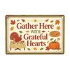 1pc Vintage Thanksgiving Metal Tin Sign, Gather Here Fall Harvest Turkey Pumpkin Wall Decor, 2D Flat Retro Farmhouse Plaque