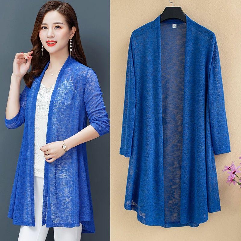 Sommer Neu Übergröße Strickjacke Damen Baumwolle und Leinen Strickpullover Klimaanlagenhemd Sonnenschutz Mittelang Dünne Jacke Schal