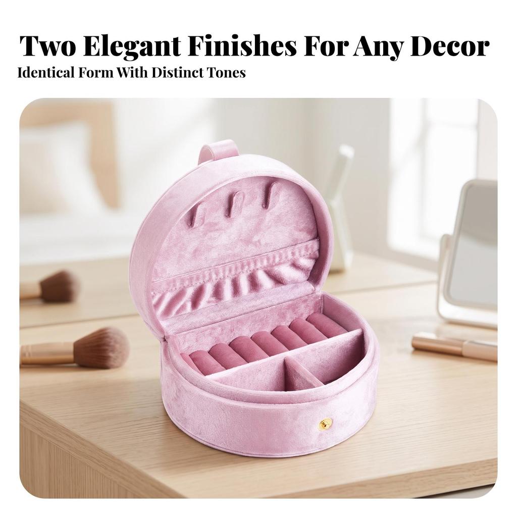 Compact Velvet Jewelry Box with Snap Closure Elegant Round