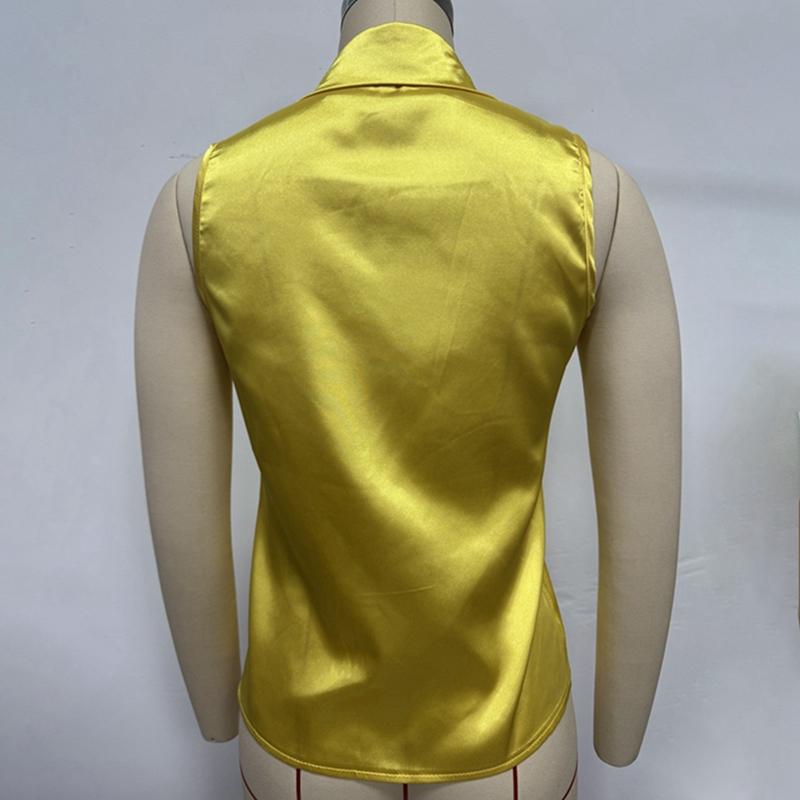 Women's Satin Sleeveless Shirt Button Cardigan Top