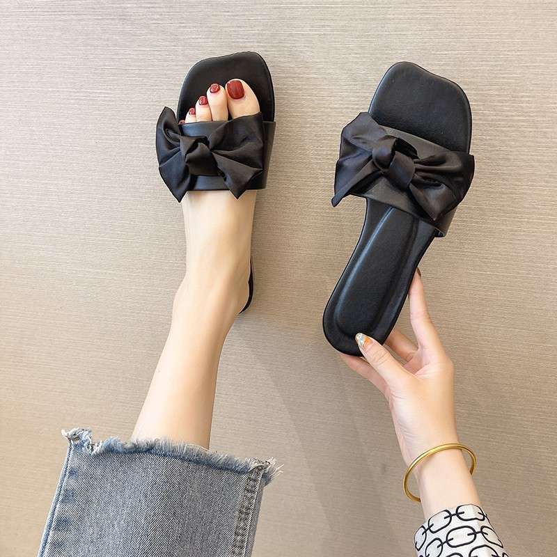 Bow Maternity Slippers Women's Summer Wear Flat Bottom Fashionable Versatile Word Soft Bottom Comfortable Non-slip Cool Slippers