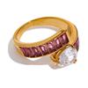 Yhpup High-Grade Colorful Shiny Cubic Zirconia Stainless Steel Gold Color Luxury Ring 18K Plated Fashion Finger Jewelry Women