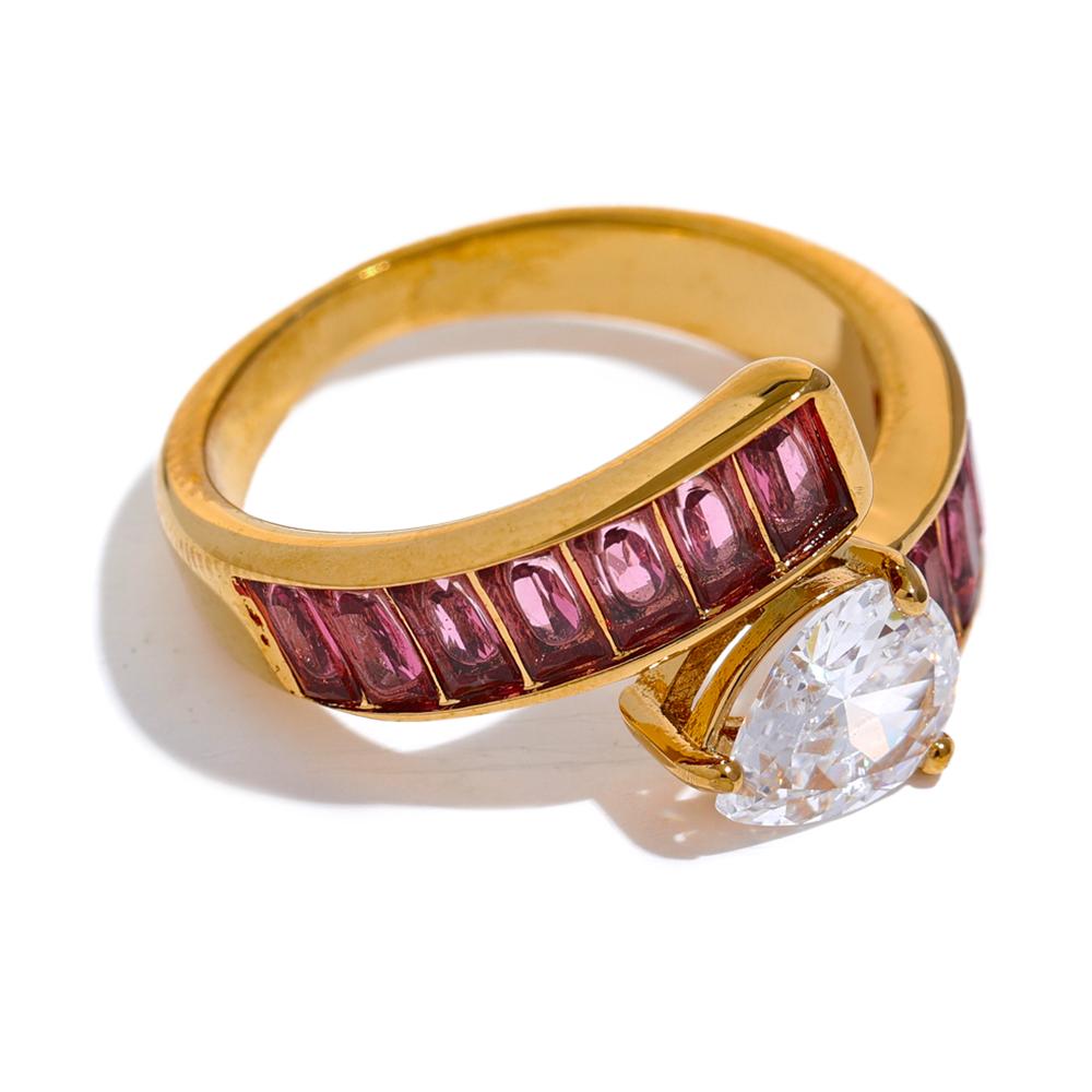 

Yhpup High-Grade Colorful Shiny Cubic Zirconia Stainless Steel Gold Color Luxury Ring 18K Plated Fashion Finger Jewelry Women resizable