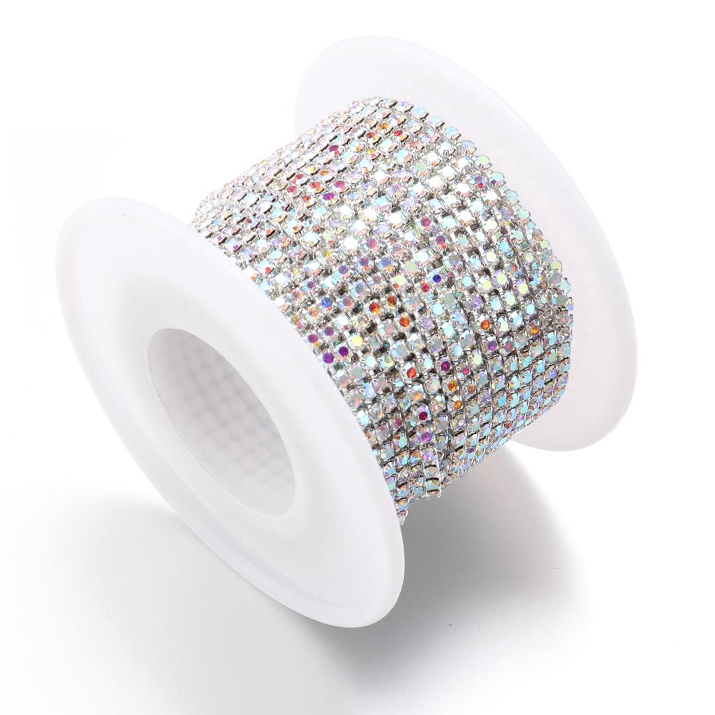 10yards 2mm 3mm Colored Rhinestone Chains Dense Fancy Chain For Garment Sewing Glass Rhinestone Cup Chain DIY Headwear Home Deco