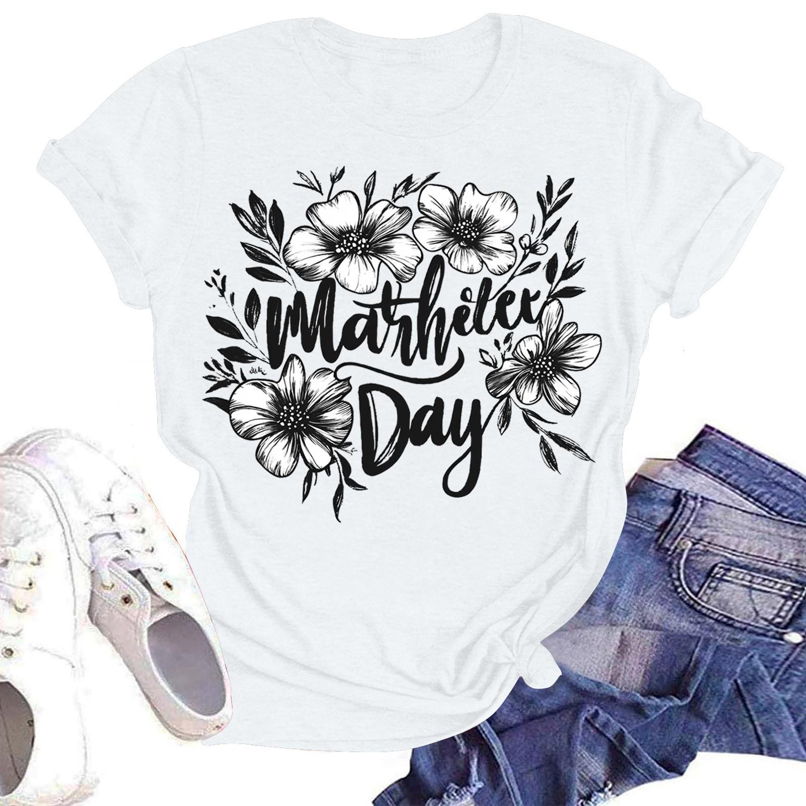 

Жіноча Повсякденна Мода Вуличний Приталений З Коротким Рукавом Футболка з Принтом до Дня Матері Топ XL білий