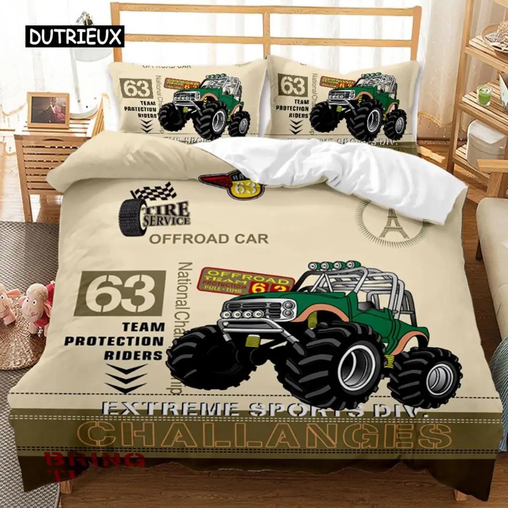 Engineering Vehicle Duvet Cover Set Engineering Vehicle Pickup Truck Off Road Vehicle Polyester Bedding Set Double Queen King