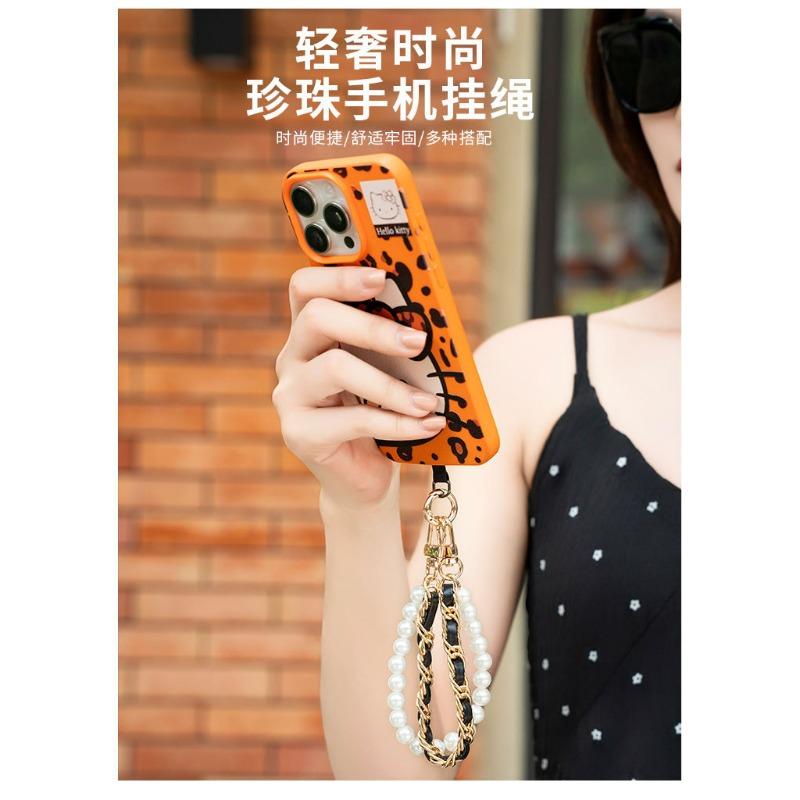 Women Short Wrist Pearl Chain Phone Lanyard Metal Buckle