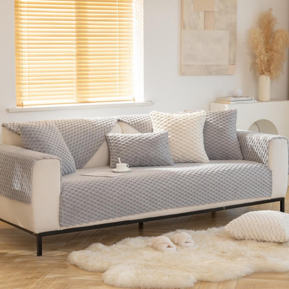 

Winter Fluffy Solid Color Non Slip Sofa Cushion Universal Seat Pad 2022 New Cover for Leather Sofa 70*70