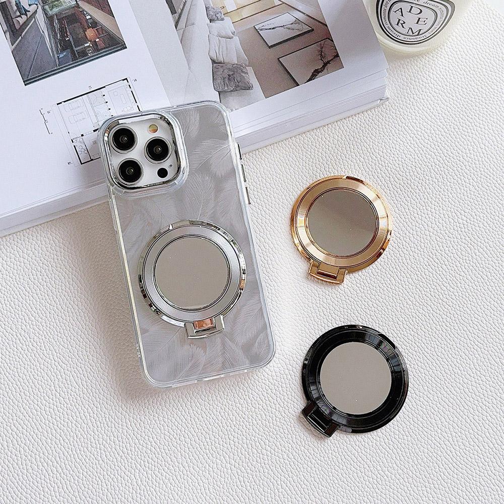 Suporte magnético para celular eletrogalvanizado em cores doces, dobrável, antiqueda, anel de metal, fivela, adesivo traseiro, espelho de maquiagem