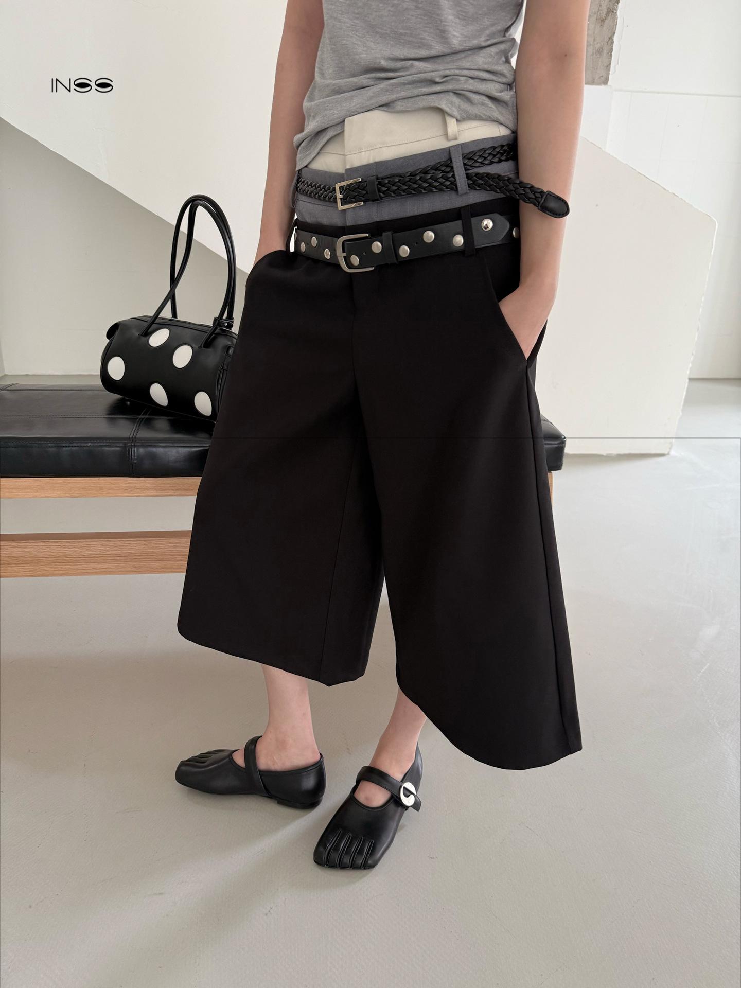 INSS 2026 Women s Casual Mid-Length Pants - Original Three-Waistband Design with Thirteen Lines, Spring Collection. M