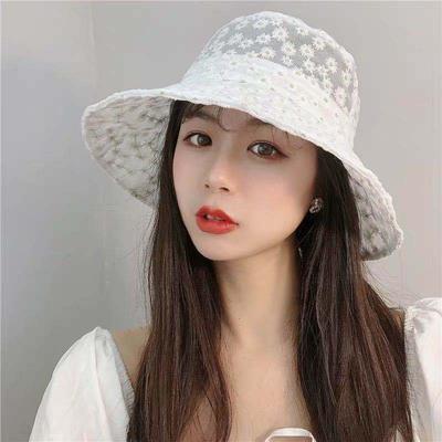 Summer Lace Bucket Hat for Women Sunscreen Sun Hat Daisy Embroidery Lace Breathable Fisherman Cap Bucket Hat Basin Hats