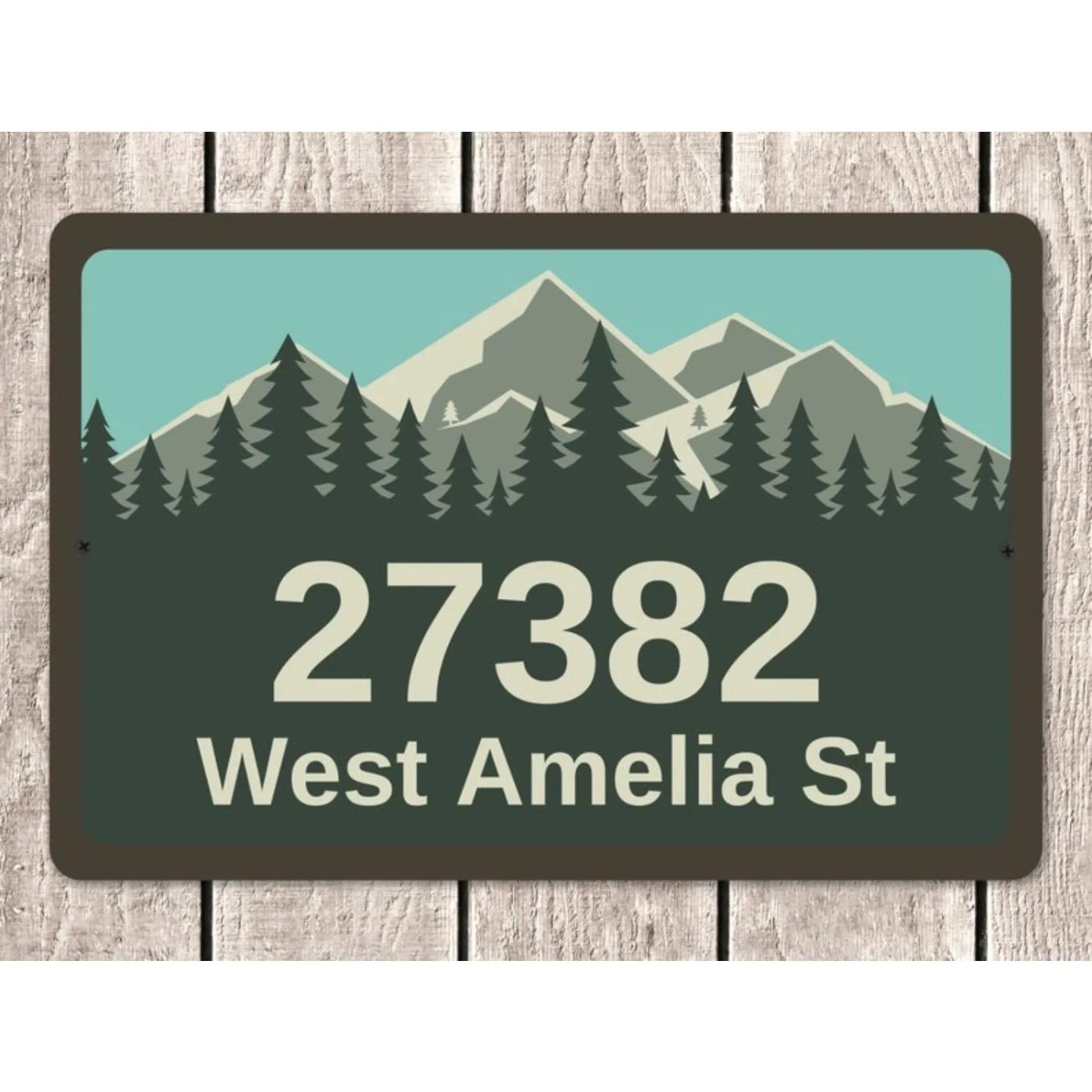 Personalized Metal House Number Sign Mountain Forest Address Plaque Custom Home Decor красный