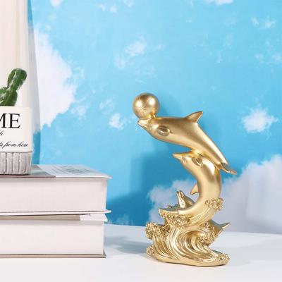 Resin Golden Dolphin Ornaments Decorative Art Crafts Ocean Figurines Dolphin Statue  Living Room