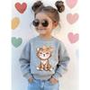Kids Crewneck Long Sleeve Sweatshirt, Golden Bow Leopard Cute Cartoon Cat Print