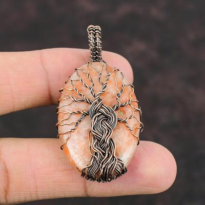 Tree Of Life Sunstone Gemstone Copper Pendant Copper Wire Wrapped Pendant Handmade Pendant Anniversary Gift Wire Wrapping Sunstone Jewelry