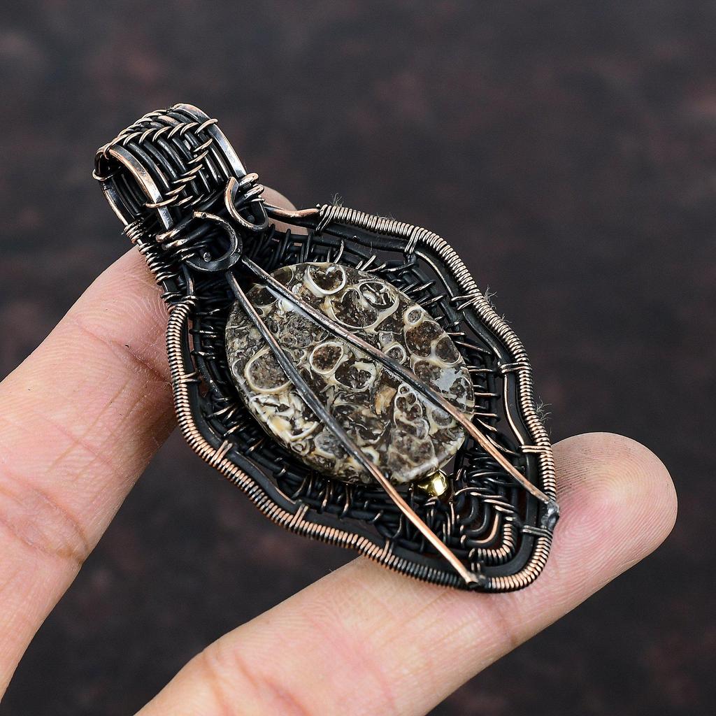 Turritella Agate Pendant Copper Wire Wrapped Pendant Handmade Pendant Wire Wrapped Gemstone Jewelry Unique Copper Jewelry Anniversary Gifts