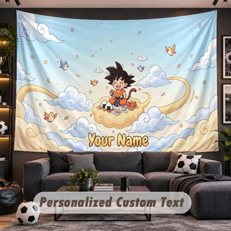Wall Hanging Tapestry Custom NameDragon Ball Pattern Personalized Printed Fabric Wall Decor