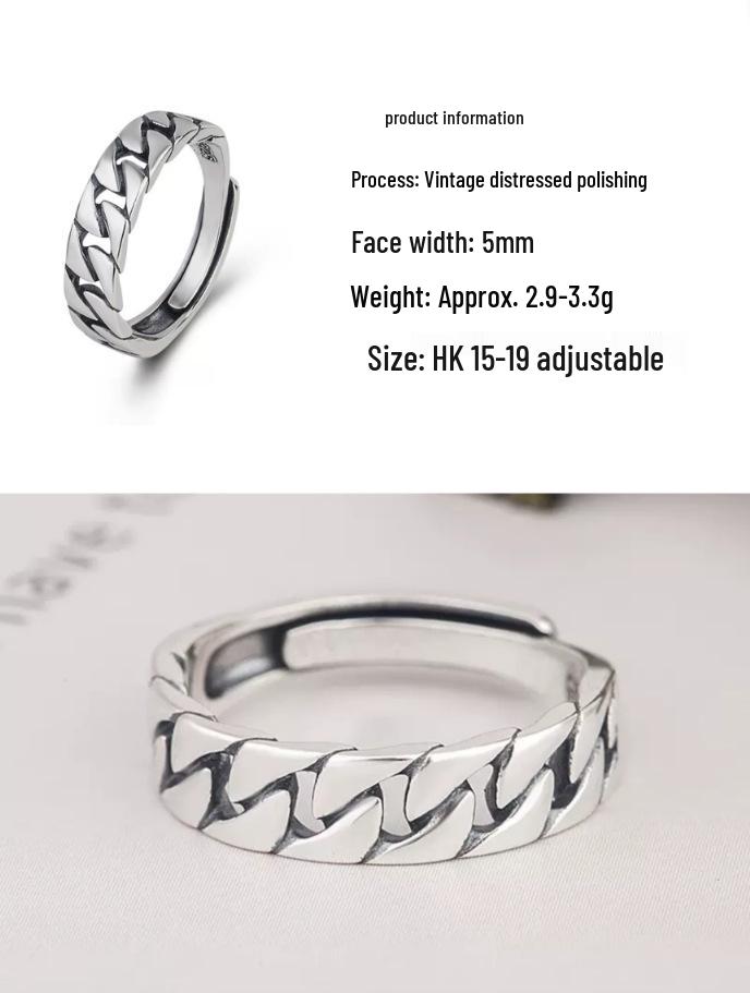 CaiYi S925 Sterling Silver Twist Chain Ring - Trendy Unisex Design