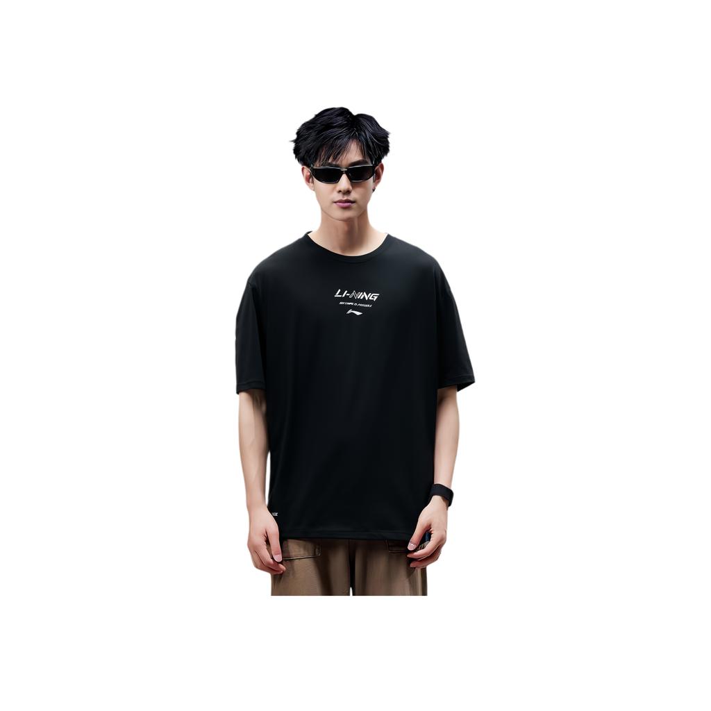 Li-Ning Lightweight Quick-Dry Loose Short Sleeve T-Shirt Men Tops Black ATSU883-1