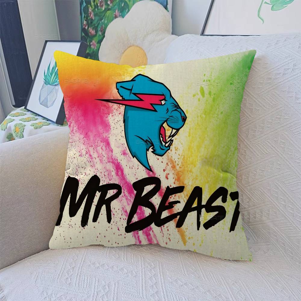 Game Blogger MrBeasts Pillow Covers Cartoon Sofa Decorative Home Doublesided Printing Short Plush Cute Cushion Cover