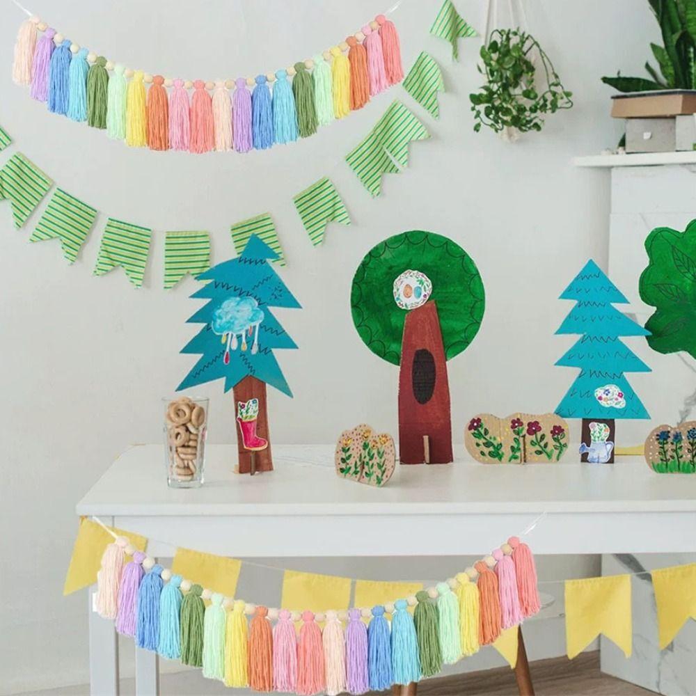 Colorful Rainbow Tassel Garland Macrame Boho Style Colorful Macrame Banner Garland Form Tassel Design Party Banner