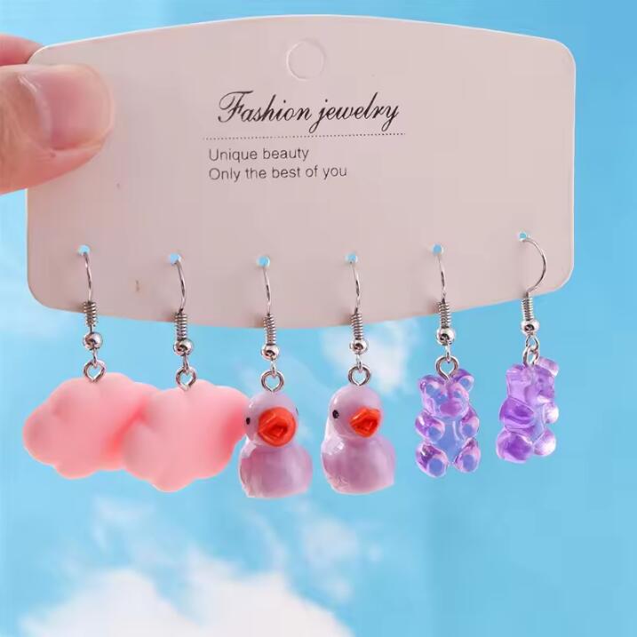 Cute Resin 3D Simulation Duck Drop Earrings for Women Girls Dice Cloud Dangle Earrings Kid's Jewelry Gift