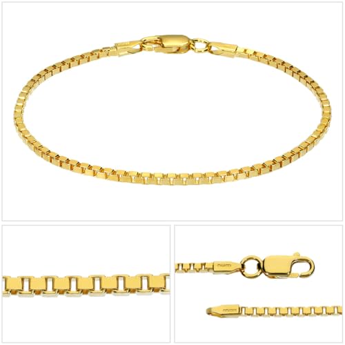[Shinjuku Gin no Kura] Gold Venetian Chain Bracelet, 1.8mm Wide, 18cm, Silver 925, 24K Gold, Coated, Box Chain, Square