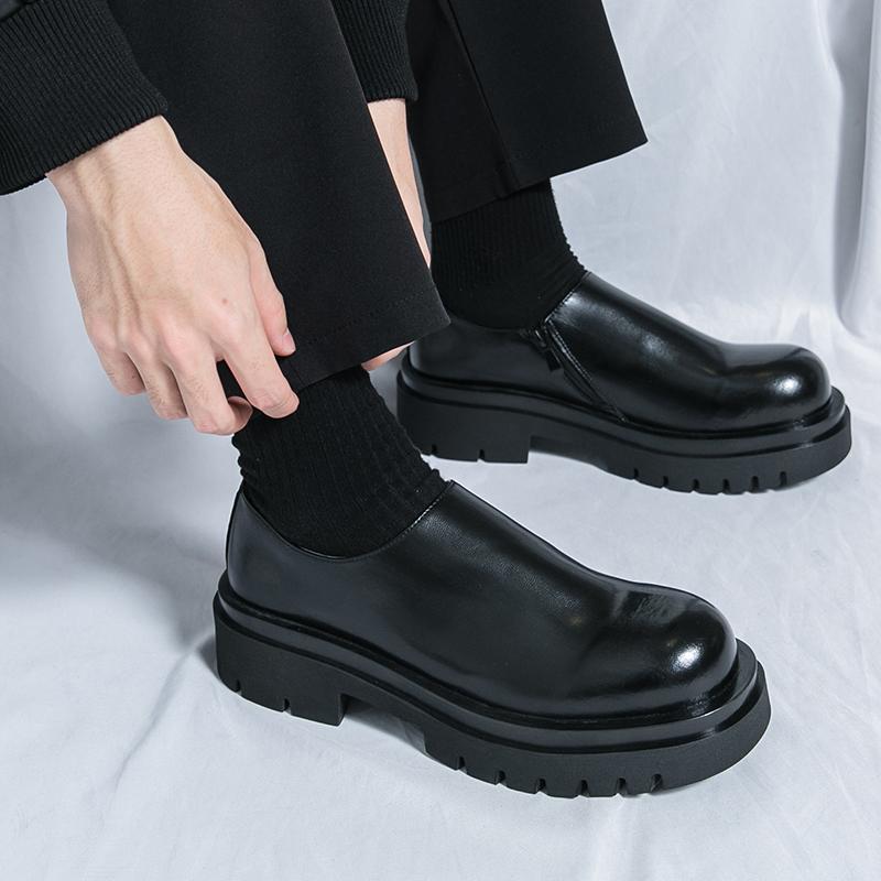 Fashion Fashion Brand Classic Brown Men's Breathable Casual Leather Shoes Spring New Men's Side Zipper Comfortable Cowhide Oxford Shoes