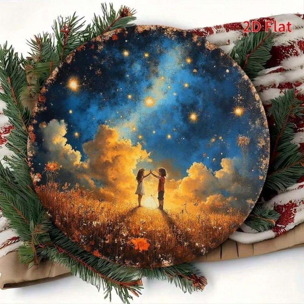 Metal Wall Art Starry Night Round 20cm Aluminum Gift for Living Room