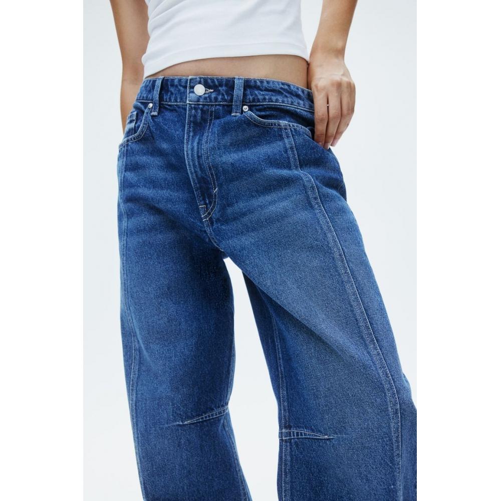 H M Regular Waist Super Barrel Jeans Blue
