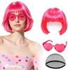 3Pcs Halloween Cosplay Wig Set Colorful Short Bangs Y2K Role-playing Short Hair Wig  Halloween