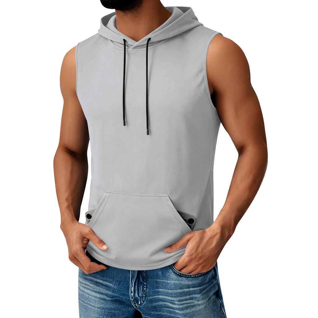 Men's Hooded Pocket Top  Men's Casual Sports Quick Drying Sleeveless Top