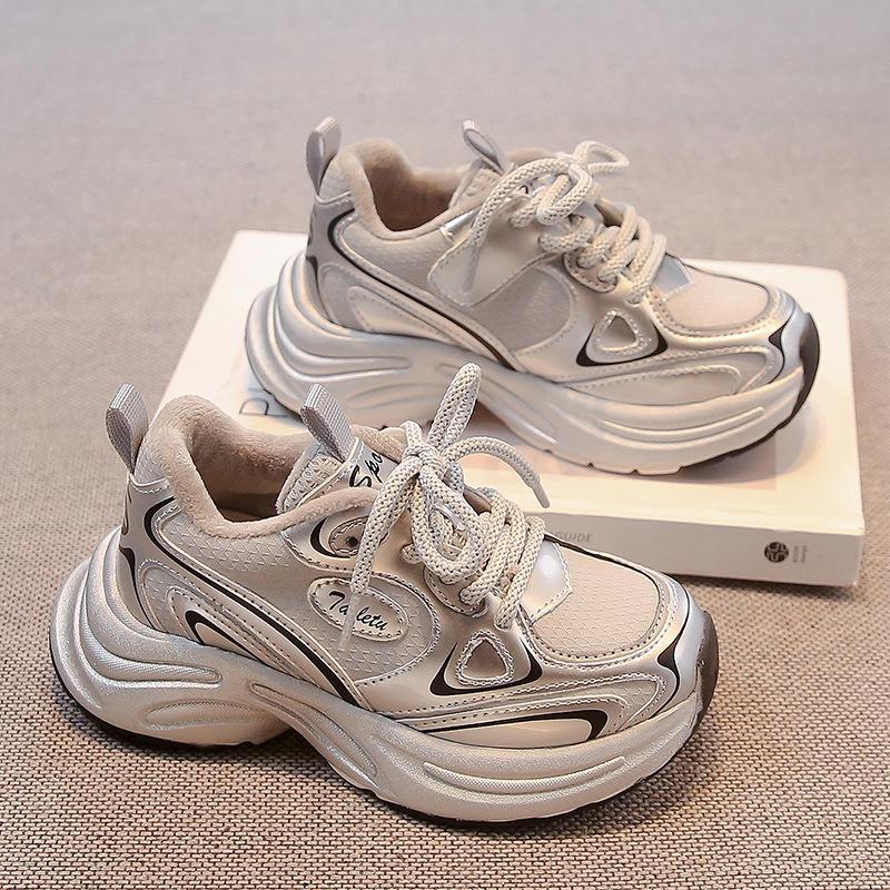 Kids Winter Fleece Lined Chunky Sneakers Boys Girls Warm Athletic Shoes Parent Child Casual Footwear