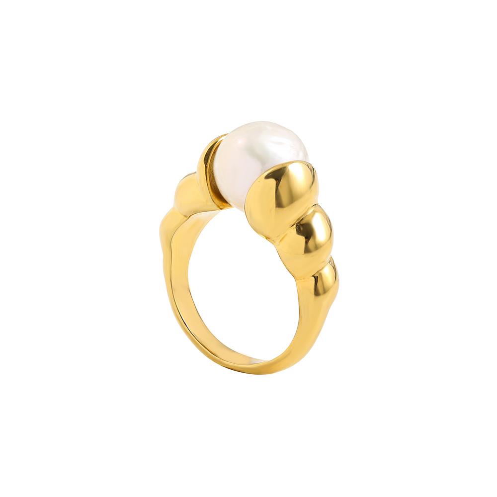 

Fashion Natural Pearl Beads with Gold Plated Copper Metal Twisted Croissant Chunky Rings for Women Wedding Lucky Zircon жемчужина белый
