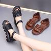 Vintage Mom Shoes Roman Sandals Women 2025 Summer New Velcro Casual Muffin Platform Non-slip Beach Shoes