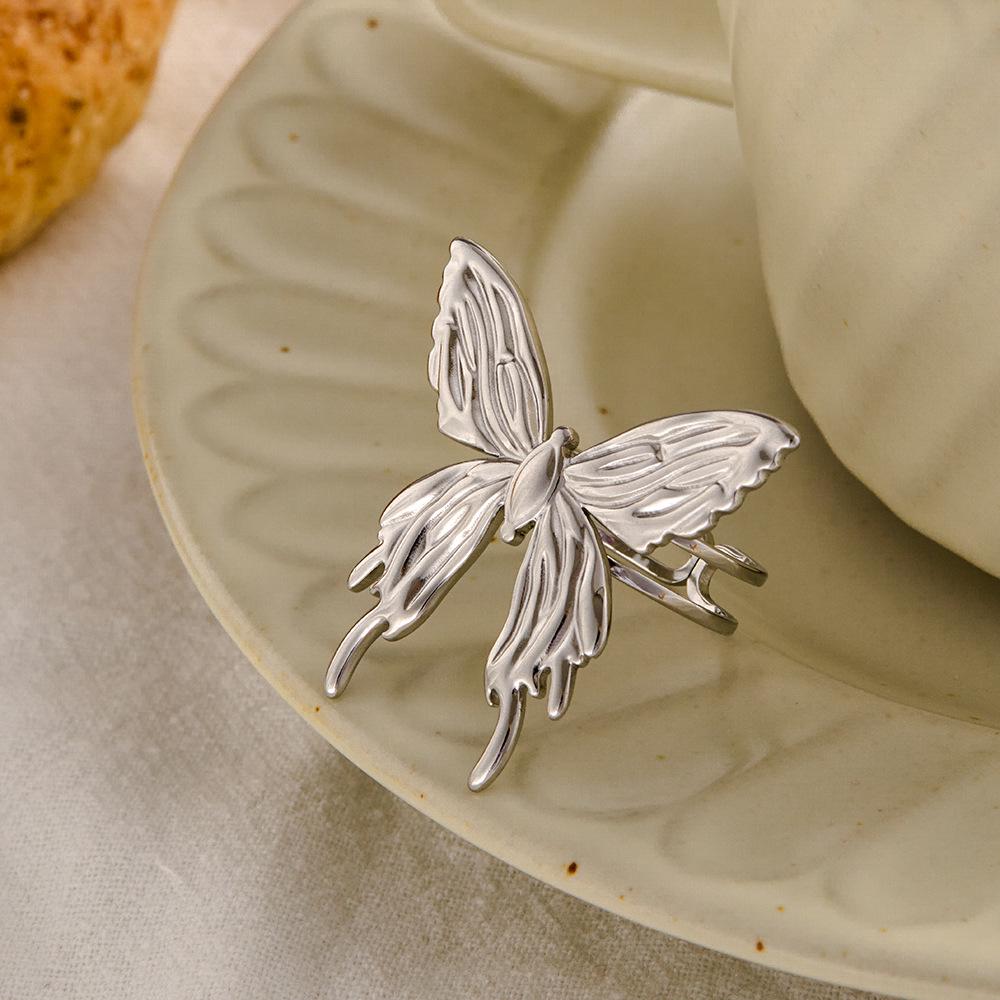 Элегантный двойной кольцо дизайн бабочки: Модное кольцо из титановой стали класса люкс