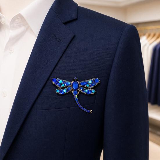 Electroplated Alloy Brooch, Dragonfly Pin with Sparkling Rhinestones Inlaid, Long Tail Design Badge for Luster Decorative Gift Accessory