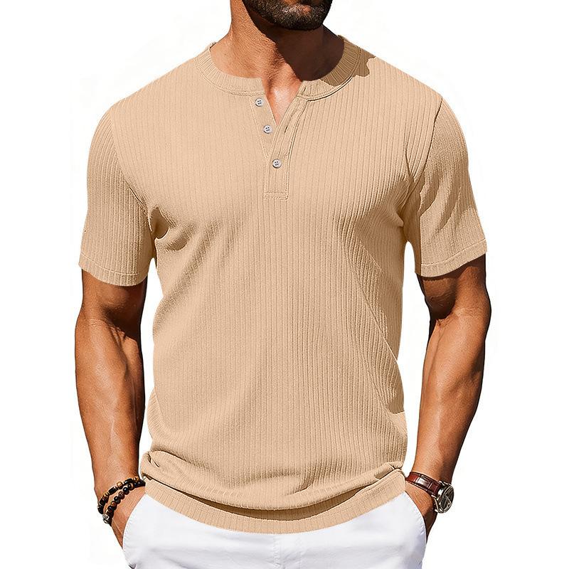 Men s Ribbed Knit Henley Neck Short Sleeve T-Shirt S хаки